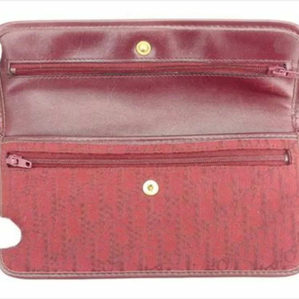 Dior Wallet Purse Long Wallet Trotter Red Gold Canvas Leather Woman unisex T8054